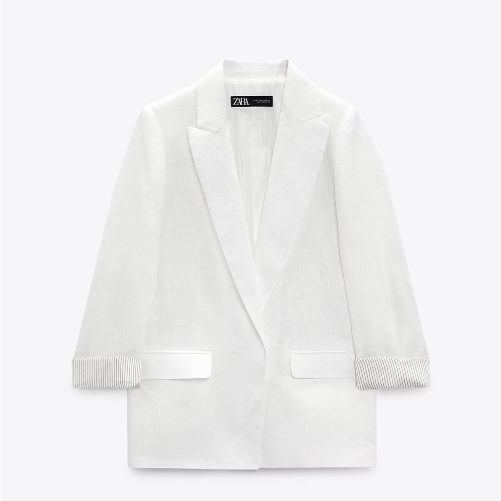 Printed cuff 100% linen blazer